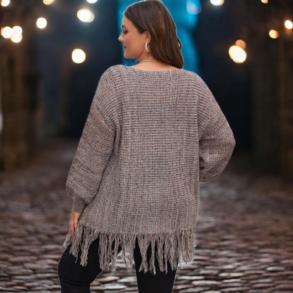 Shein Plus Fringe Trim Drop Shoulder Sweater - Picture 2 of 6